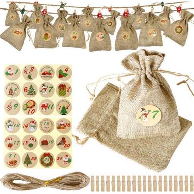 POPOYU Weihnachtskalender zum Befüllen, 24 Stoffsäckchen für Kinder, DIY