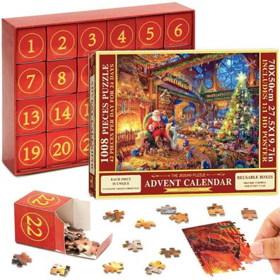 POPOYU Adventskalender 2024 Weihnachts Puzzle für Erwachsene & Kinder, 1008