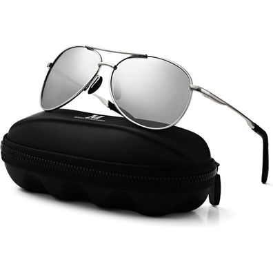 MXNXEU Herren Polarisierte Fahrerbrille Vintage Unisex UV400 - Schwarz/Silber