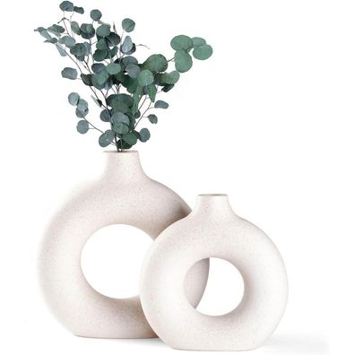 CEMABT Vasen Set M+S Beige, Kreative Keramik Vase im modernen Donut-Design