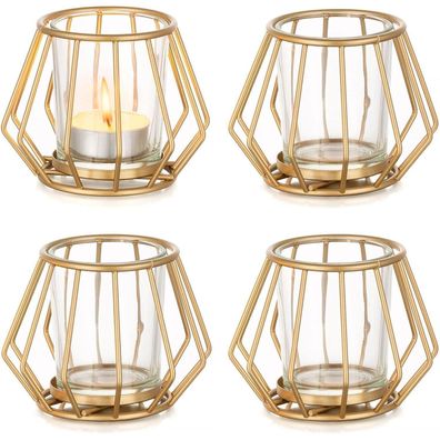 Romadedi Teelichthalter Gold Metall: 4er Set Windlicht Klein für Teelichter