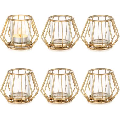 Romadedi Teelichthalter Gold Metall 6er Set - Elegante geometrische Windlichter