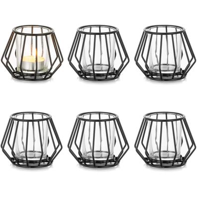 Romadedi Teelichthalter Schwarz Metall 6er Set: Kleine Windlichter für