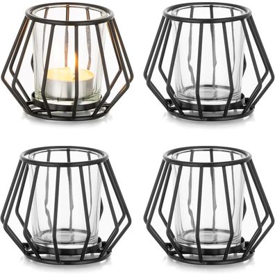 Romadedi Teelichthalter Schwarz Metall 4er Set - Kleine Windlichter für