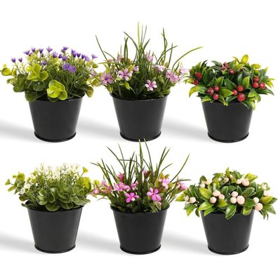 Yvonneyi 6er Set Kleine Kunstpflanzen 16cm, Künstliche Blumen wie echt für