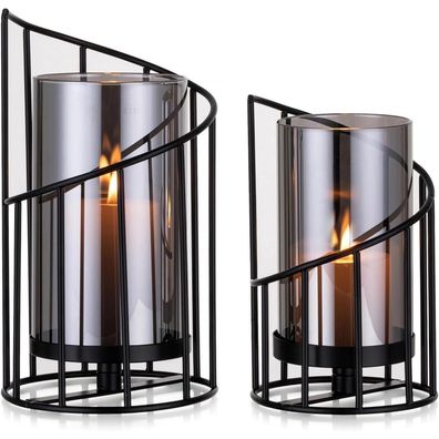 Romadedi Windlicht Glas Kerzenständer mit Metallboden - Schwarz, für
