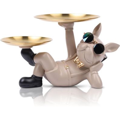 XYQXYQ Multifunktionale Bulldoggen-Statue Harz Hundebutler Dekoration mit