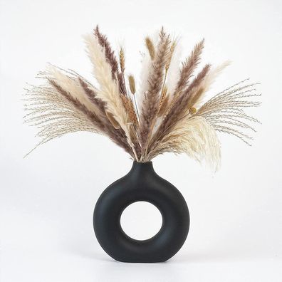 CEMABT Keramik Donut Vase, matt schwarz, rund, abstrakt, modern, für