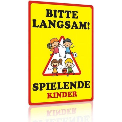 BITTE Langsam Spielende KINDER Warnschild für den Außenbereich - Metallschild