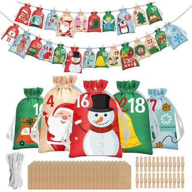Tarklanda Adventskalender zum Selber Befüllen, 24 Stoffsäckchen mit