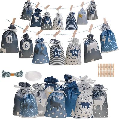 24 Adventskalender zum Befüllen Stoffbeutel, Weihnachtskalender Selbst Befüllen