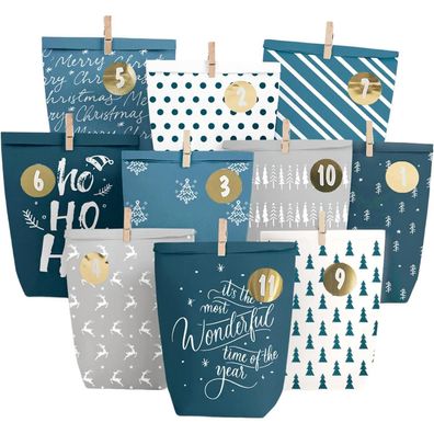 Adventskalender zum Befüllen, 24 Adventskalendertüten zum Basteln mit
