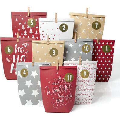 Adventskalender zum Befüllen, 24 Adventskalendertüten zum Basteln mit