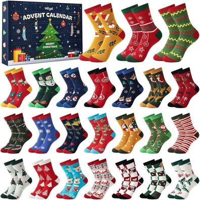 Moyel 24 Paar Adventskalender Socken Damen 39-42 - Lustige & Kreative