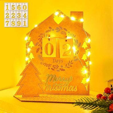 Dalugo Adventskalender aus Holz mit LED Lichterkette, 24 Tage Countdown für