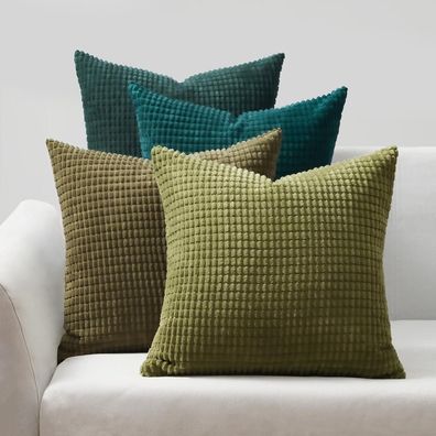 Topfinel Kissenbezug 45x45 cm Grün 4er Set Cord körnig Farbverlauf Kissenhülle