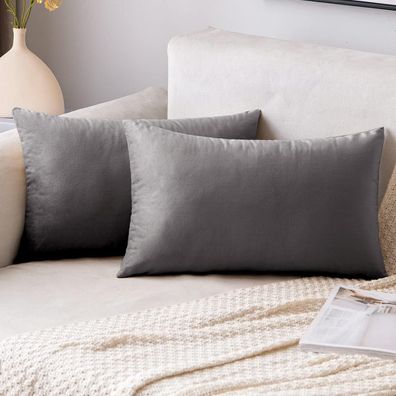 EMEMA 2er Set Samt Kissenbezüge 30x50 cm Grau - Weich & Dekorativ für Sofa