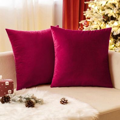 EMEMA 2er Set Samt Kissenbezug Weihnachten 40x40 cm Wein Rot Dekokissen