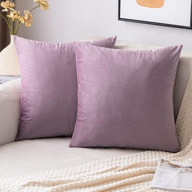 EMEMA Samt Kissenbezug 2er Set, Dekokissen Hülle 40x40 cm, Pink Lila