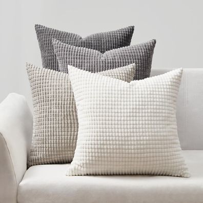 Topfinel 4er Set Kissenbezüge 40x40 cm Grau Cord körnig Farbverlauf Sofakissen