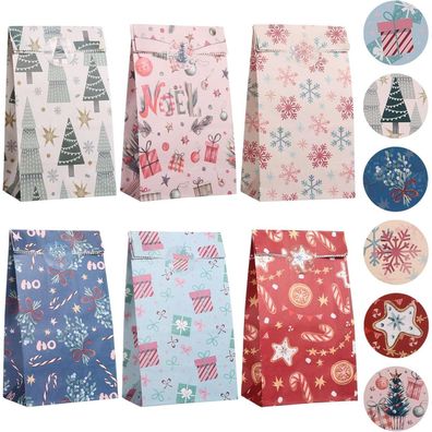 Kesote Geschenktüten Weihnachten, 24 Stück Papiertüten mit Aufklebern, ideal