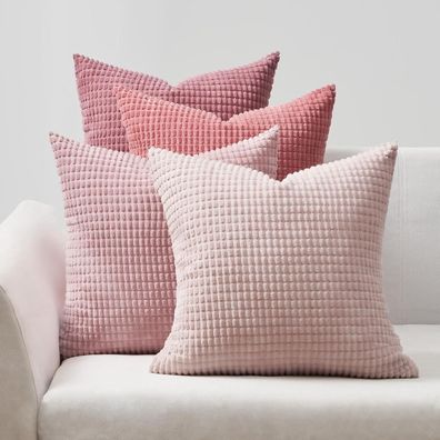 Topfinel Kissenbezug 45x45 cm Rosa 4er Set Cord körnig Farbverlauf Kissenhülle