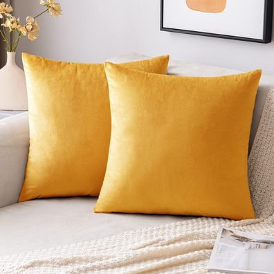 EMEMA Samt Kissenbezug 2er Set 40x40 cm Golden - Dekorative Kissenhülle mit