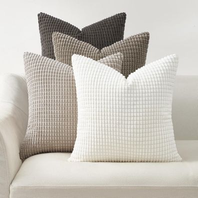 Topfinel Boho Kissenbezug 40x40 cm Natural 4er Set Kordsamt Kissenbezüge