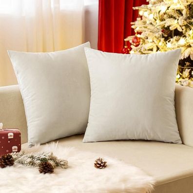 EMEMA Samt Kissenbezug 2er Set 40x40 cm Creme Weiß, Dekokissen für Sofa und