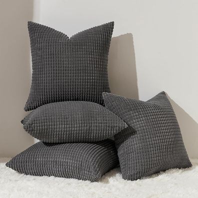 Topfinel Kissenbezug 45x45 cm, 4er Set, Dunkelgrau Anthrazit, Cord körnig