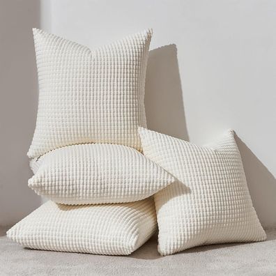 Topfinel Kissenbezug 60x60 Creme Weiß 4er Set Cord körnig Kissenhülle