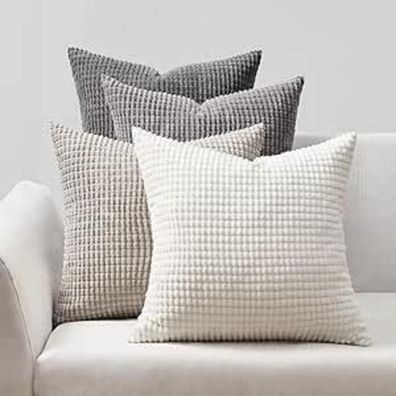 Topfinel Kissenbezug 60x60 Grau 4er Set Cord körnig Farbverlauf Kissenhülle