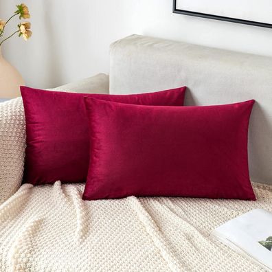 EMEMA Samt Kissenbezug 2er Set 40x60 cm Wein Rot - Weihnachtsdeko für Sofa