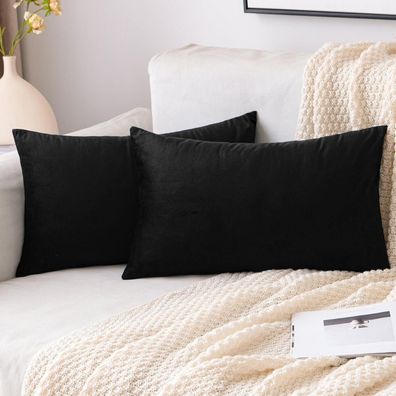 EMEMA Samt Kissenbezug Dekokissen Hülle 2er Set 40x60 cm Schwarz