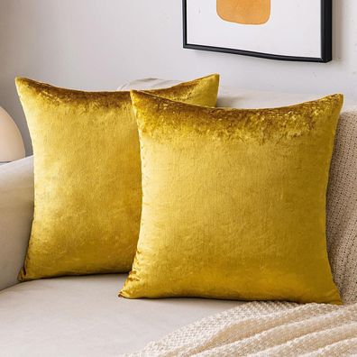 EMEMA Samt Kissenbezug 50x50 cm, 2er Set - Golden Luxuriös