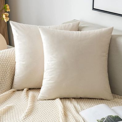 EMEMA Samt Kissenbezug 2er Set 40x60 cm Creme Weiß für Sofa und Schlafzimmer