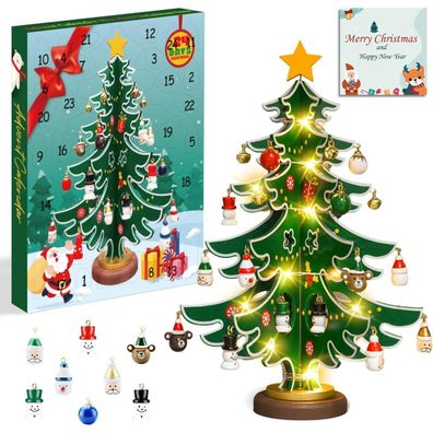Etopgo Adventskalender 2025: Hölzerner Weihnachtsbaum mit 30 Ornamenten für 24