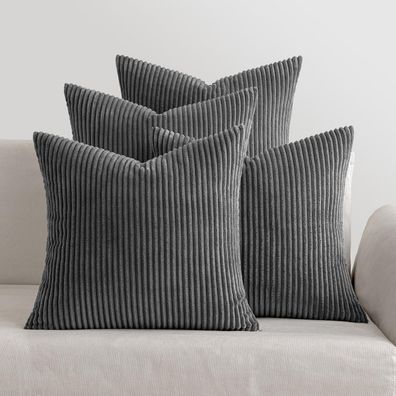 MIULEE 4er Set Kissenbezüge Kord 40x40cm Dunkelgrau mit Verstecktem