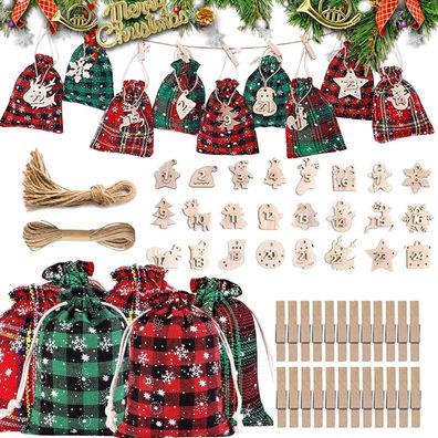 BAEIDO Adventskalender Säckchen Set 2025 - 24 wiederverwendbare Jutebeutel mit