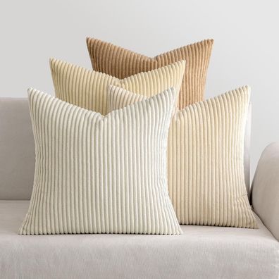 MIULEE Kordsamt Kissenbezug 4 Stück 40x40cm Beige - Weiche, gestreifte