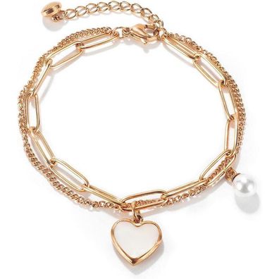 OSTAN Damen Armband Edelstahl Herz Anhänger Roségolden - Elegantes Schmuckstück
