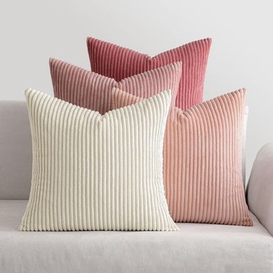 MIULEE Kordsamt Kissenbezug 4 Stück 40x40cm Rosa - Weiche, gestreifte