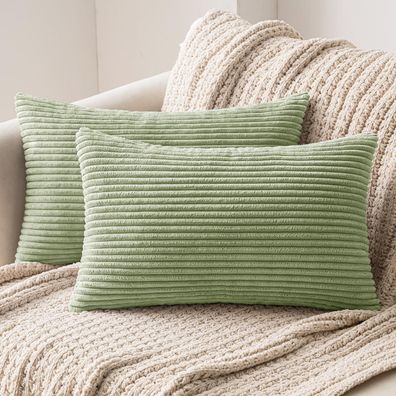 MIULEE Kissenbezug Kordsamt 30x50 cm Bohnengrün, 2 Stück - Weich und Dekorativ