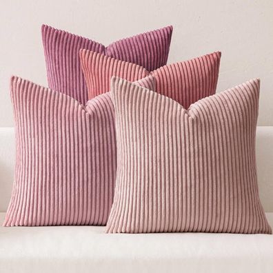 MIULEE Kissenbezug 50x50 cm (4er Set) aus weichem Kordsamt in Dunkelrosa für