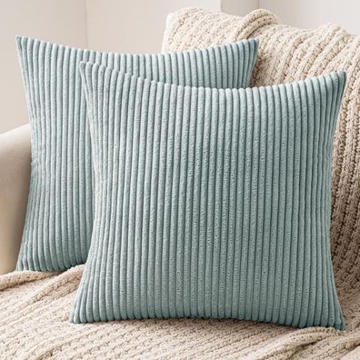 MIULEE 2er Set Kissenbezüge Kord, 40x40 cm Blauweiß, Dekorative Kissenhülle mit