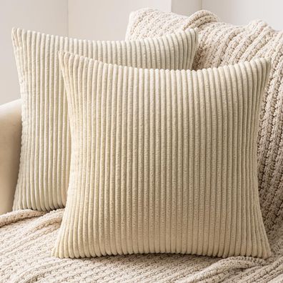 MIULEE 2er Set Cord Kissenbezüge 40x40cm Cremegelb mit Verstecktem