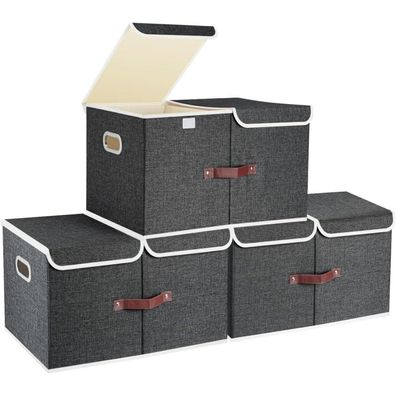 TYEERS Extra Große Aufbewahrungsbox mit Deckel und Fächern, 3 Stück, Schwarz