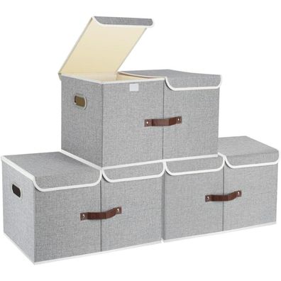 TYEERS Extra Große Aufbewahrungsbox mit Deckel und Fächern, Grau, 3 Stück