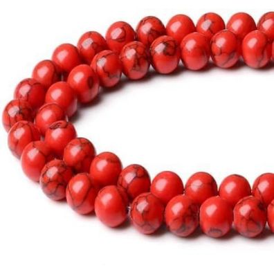 Xiannvxi 8mm Rote Türkis Perlen Naturstein für Schmuck DIY, ca. 47 Stück