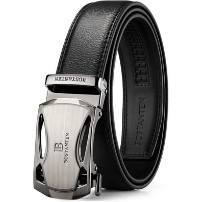 Bostanten Herren Ledergürtel mit Ratsche, 35mm Breit, Automatikschließe, Schwarz